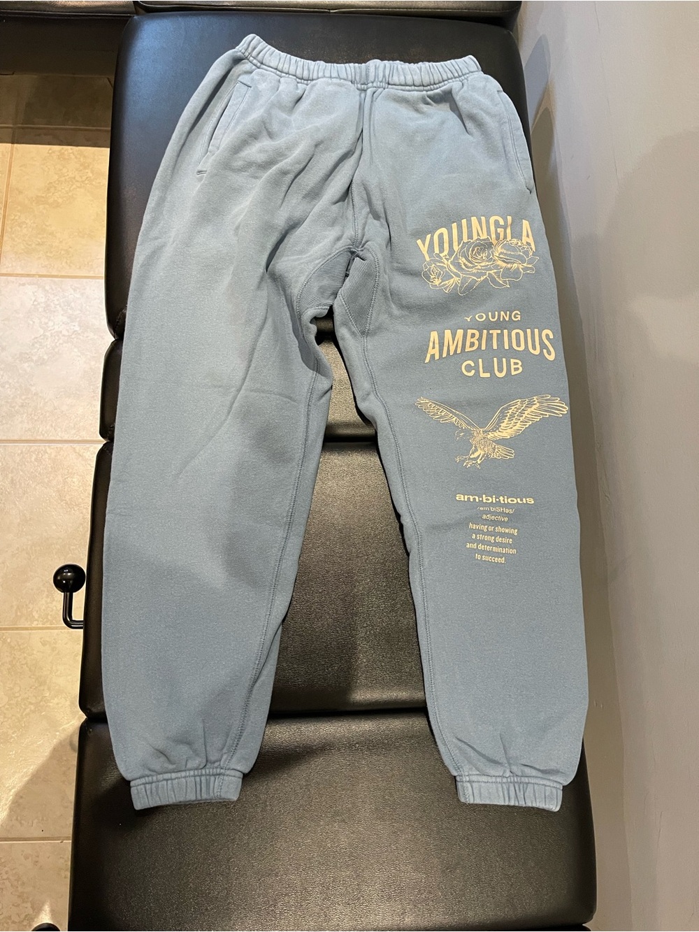 YoungLA Slate Blue Sweatpants with Cream Print